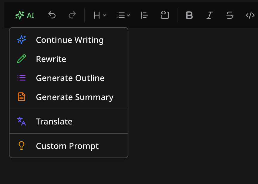Rich Text Editor with AI